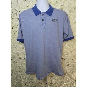 Colony Gators Embroidered Golf Shirt, Stripped Blue Color Block Collar, LARGE